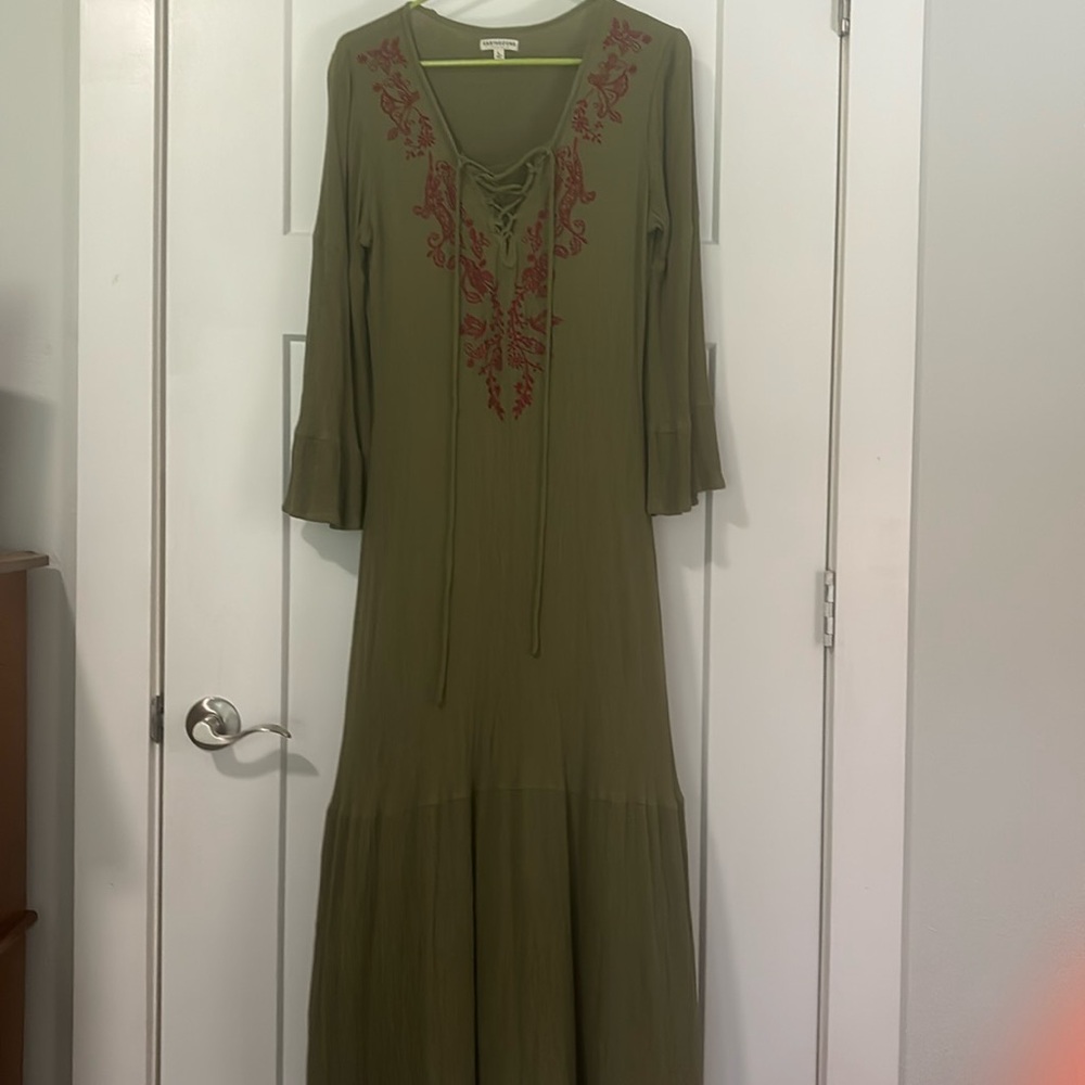 Earthbound bohemian dress olive green large maxi